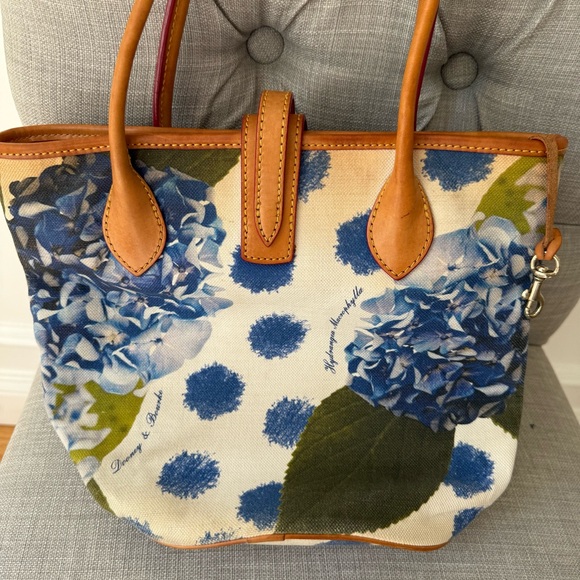 RARE HTF Vintage Dooney & Bourke Hydrangeas Canvas & Vachetta Leather Purse - Picture 7 of 9